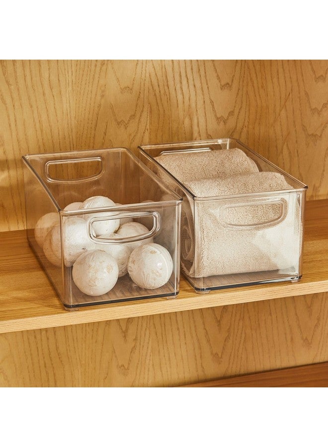 mDesign Plastic Storage Organizer Wide Container Bin with Handles for Bathroom, Home Organization - Holds Vitamins, Supplements, Makeup, Styling Tools - Ligne Collection - Clear - Image 2