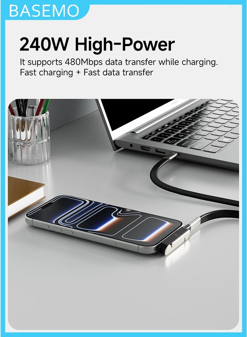 BASEMO 240W T-type Type-C fast charging adapter with folding phone stand, PD super fast charging C to C converter, titanium alloy shell, suitable for both portrait and landscape charging, compatible with Apple 17/16/15, Samsung, and laptops (black). - Image 4