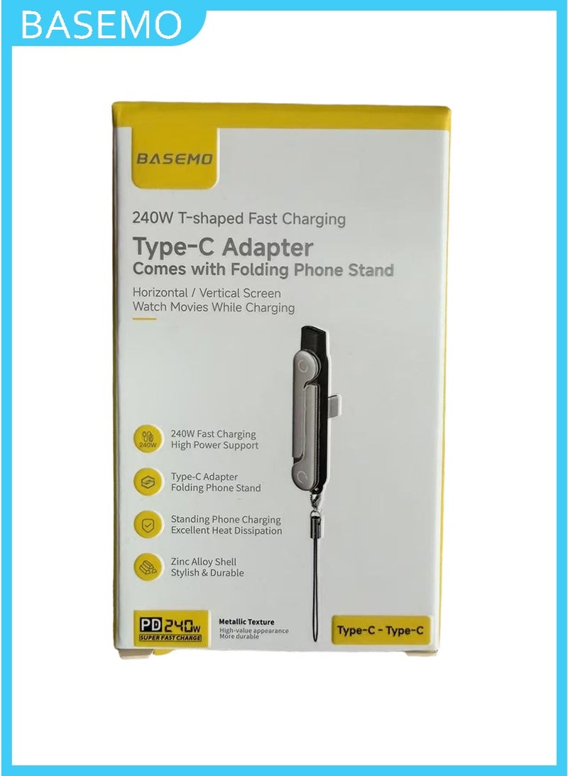 BASEMO 240W T-type Type-C fast charging adapter with folding phone stand, PD super fast charging C to C converter, titanium alloy shell, suitable for both portrait and landscape charging, compatible with Apple 17/16/15, Samsung, and laptops (black). - Image 5