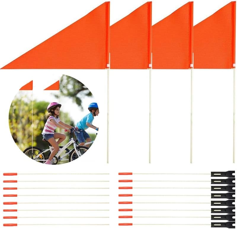 Uelfbaby 4-Piece Bicycle Flag Set - Polyester, Full Color, Tear-Resistant, Waterproof Orange Safety Flags with 6 Ft Adjustable Height Heavy Duty Fiberglass Pole - Image 1