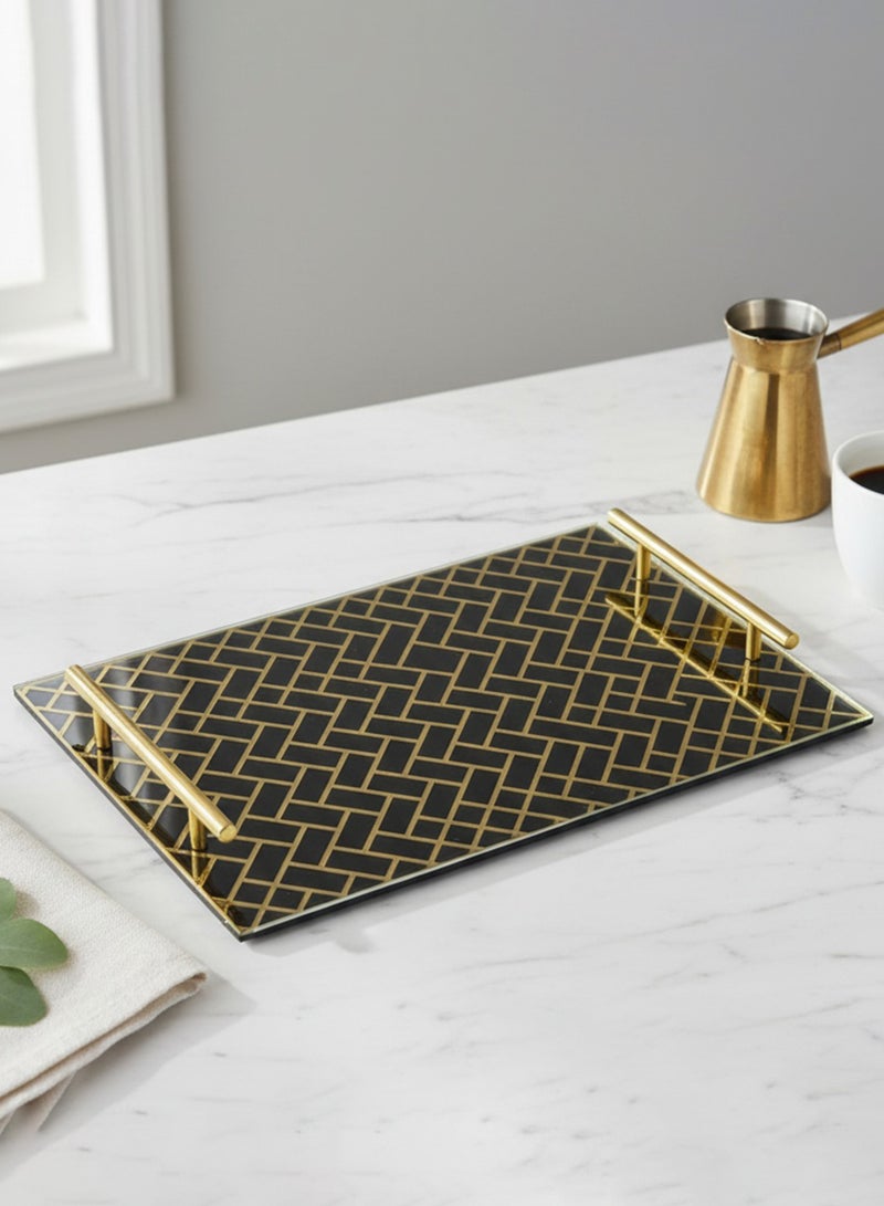 لوحة صينية تقديم من الأكريليك بتصميم مزخرف ومقابض معدنية ذهبية اللون - Image 1