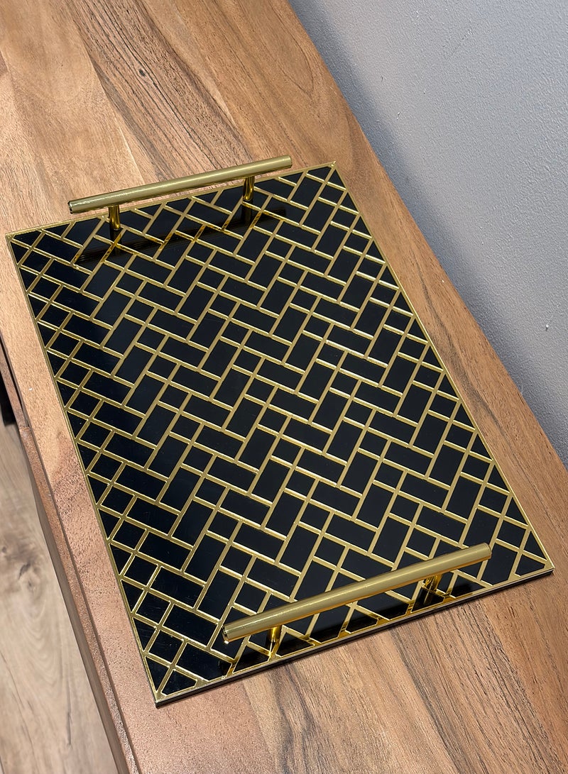 لوحة صينية تقديم من الأكريليك بتصميم مزخرف ومقابض معدنية ذهبية اللون - Image 5