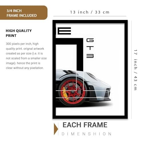 kotart Big Sports Car Framed Posters Gift Items for Boys Room Wall Decoration Bedroom Living Room Office Studio Décor | Car Poster Frame for Wall Décor Set Of 3 Size (13 X 17 inch) - Image 2