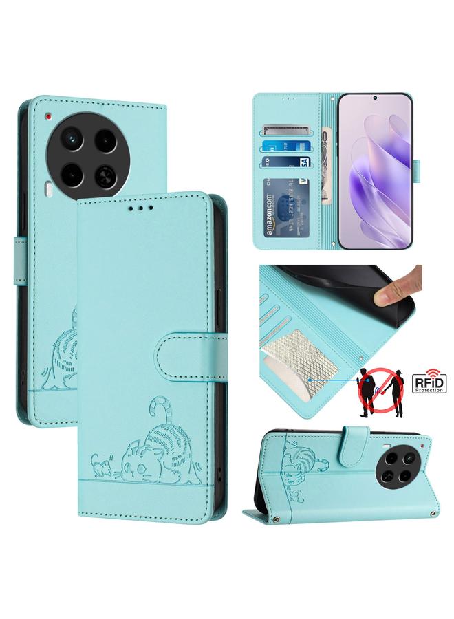 erorex Case For Tecno Camon 30 5G CL7 Cat Rat Embossed Pattern RFID Leather Phone Case with Lanyard - Image 1