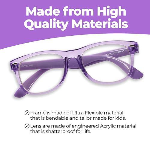 GALVANOX Kids Fake Glasses - Non Prescription Clear Lens Eyeglasses, TR90 Frame with Shatterproof Lenses (Suitable for Children Ages-3-12) Purple - Image 4
