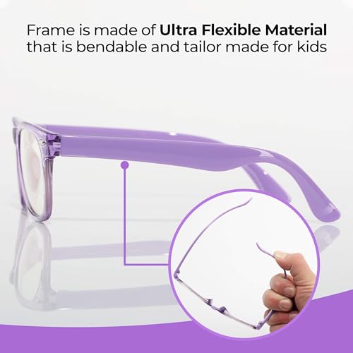 GALVANOX Kids Fake Glasses - Non Prescription Clear Lens Eyeglasses, TR90 Frame with Shatterproof Lenses (Suitable for Children Ages-3-12) Purple - Image 3