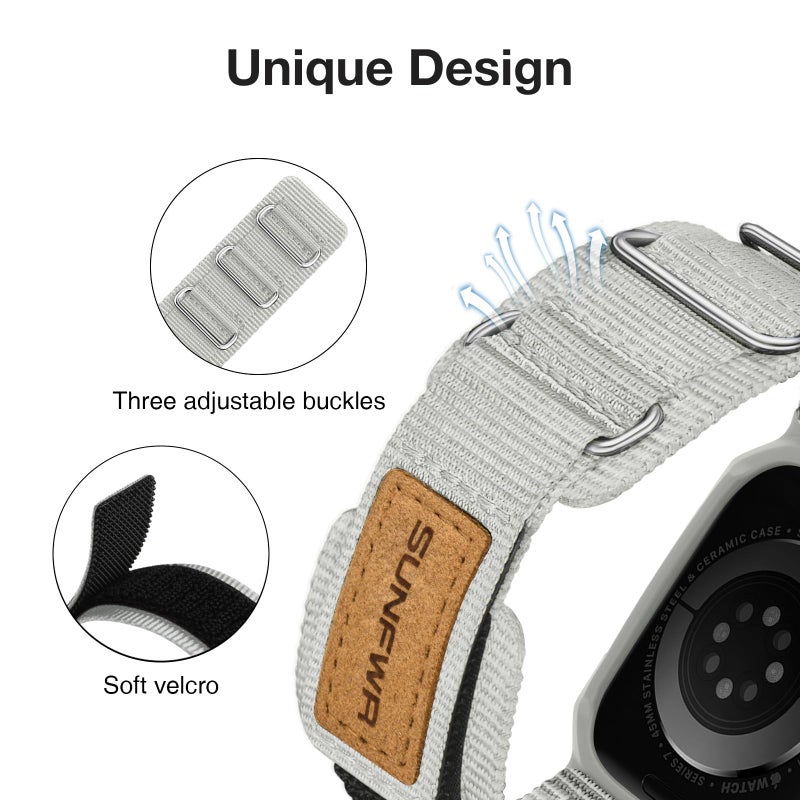 SUNFWR Bands Compatible with Apple Watch 44mm 45mm with Case,Rugged Sport Apple Watch Strap with Protective Cover for iwatch Series 9/8/7/6/5/4/SE for Men(Apricot grey) - Image 3