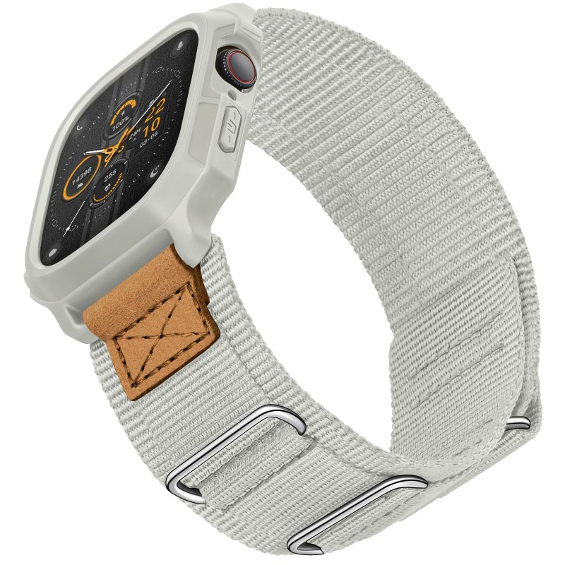 SUNFWR Bands Compatible with Apple Watch 44mm 45mm with Case,Rugged Sport Apple Watch Strap with Protective Cover for iwatch Series 9/8/7/6/5/4/SE for Men(Apricot grey) - Image 1