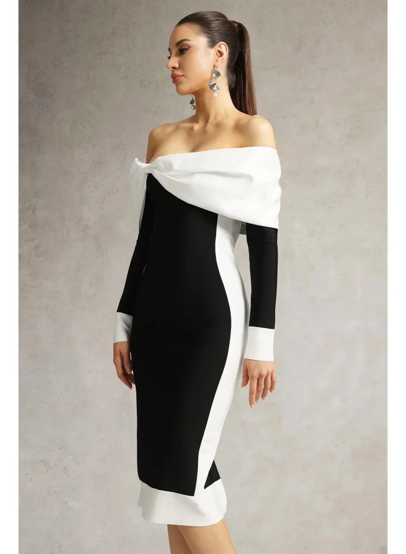 Bella Barnett  Oria Off Shoulder Bow Bandage Midi Dress for Women | Best Price UAE