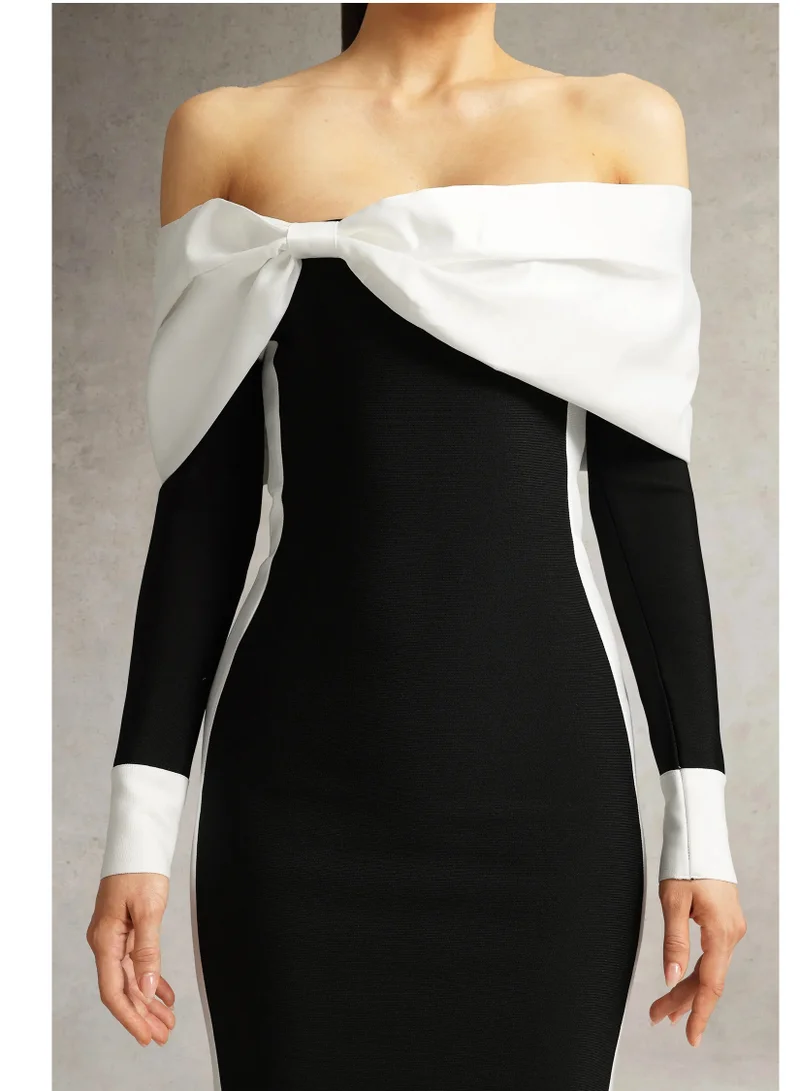 Bella Barnett  Oria Off Shoulder Bow Bandage Midi Dress for Women | Best Price UAE