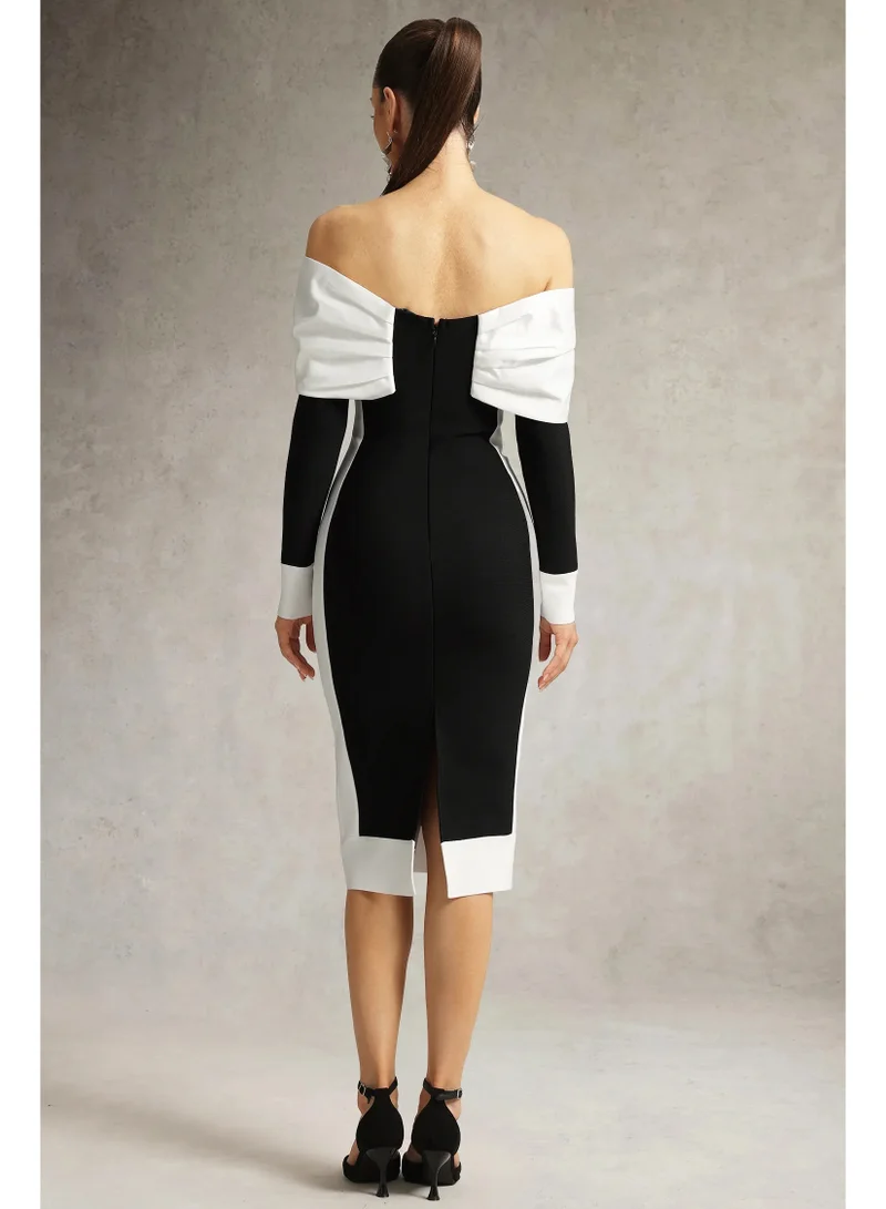 Bella Barnett  Oria Off Shoulder Bow Bandage Midi Dress for Women | Best Price UAE