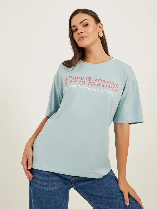 Styli Styli Slogan Print Short Sleeve Oversized T-Shirt