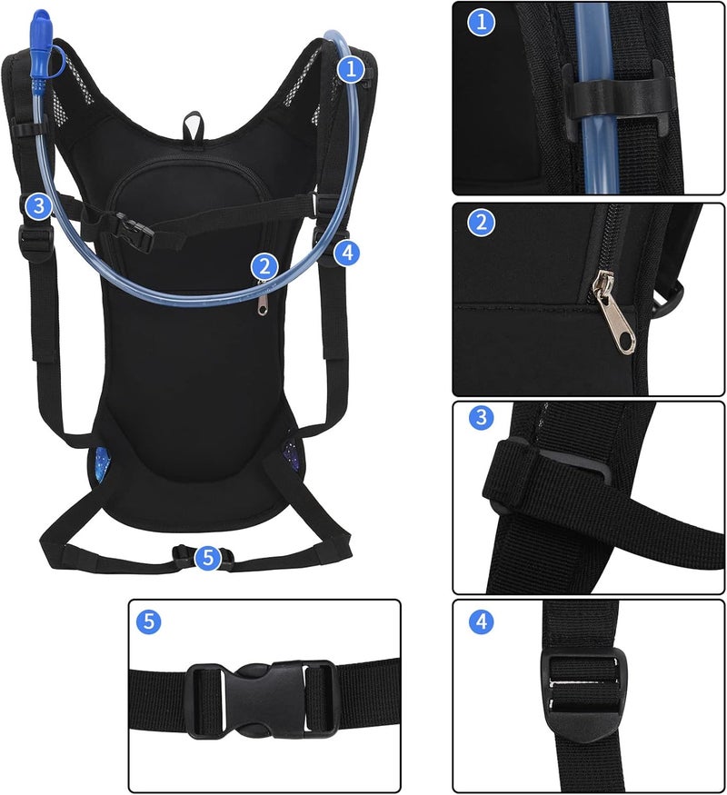 Roptat Hydration Backpack Pack with 2L Hydration Bladder - Lightweight Water Backpack Water Pouch for Women Men Running Riding Biking Music Festival - Image 4