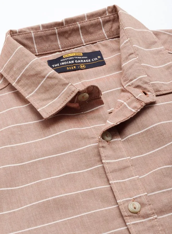 The Indian Garage Co Men Slim Fit Striped Full Sleeves Cutaway Collar Casual Shirt