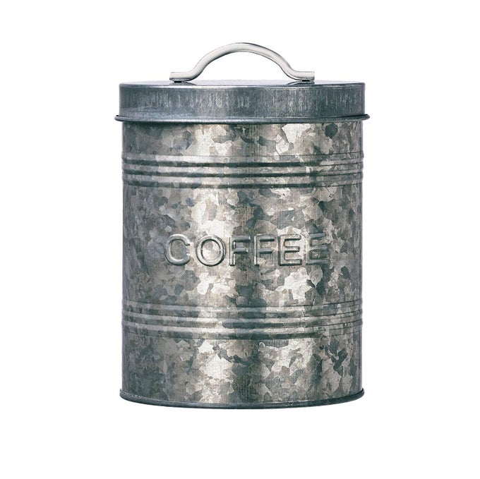 RUSTIC KITCHEN COFFEE METAL CANISTER GALVANIZED METAL STORAGE CONTAINER WITH HANDLE 76 OUNCE CAPACITY COFFEE CANISTER WITH LID FOR KITCHEN COUNTERTOP