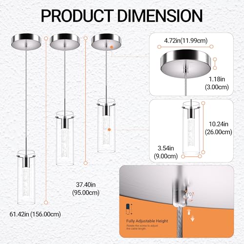 Esfos 1 Pack Pendant Ceiling Light Fixture, Pendant Lights for Kitchen Island Crystal Pendant Light, 1-Light Integrated Kitchen Hanging Light Fixture Modern Island Light with Bubble Glass - Image 5