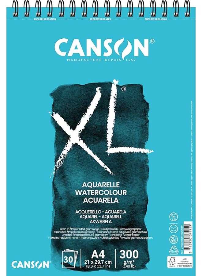 CANSON 30 Sheets A4 Size Spiral Watercolor Pad 300gsm White Sheets Ideal for Professional Artists - Image 1