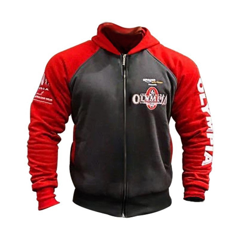 Generic Muscle Fitness Hoodie Mens Casual Sportswear Autumn Winter Gray Red Zipper shirt 