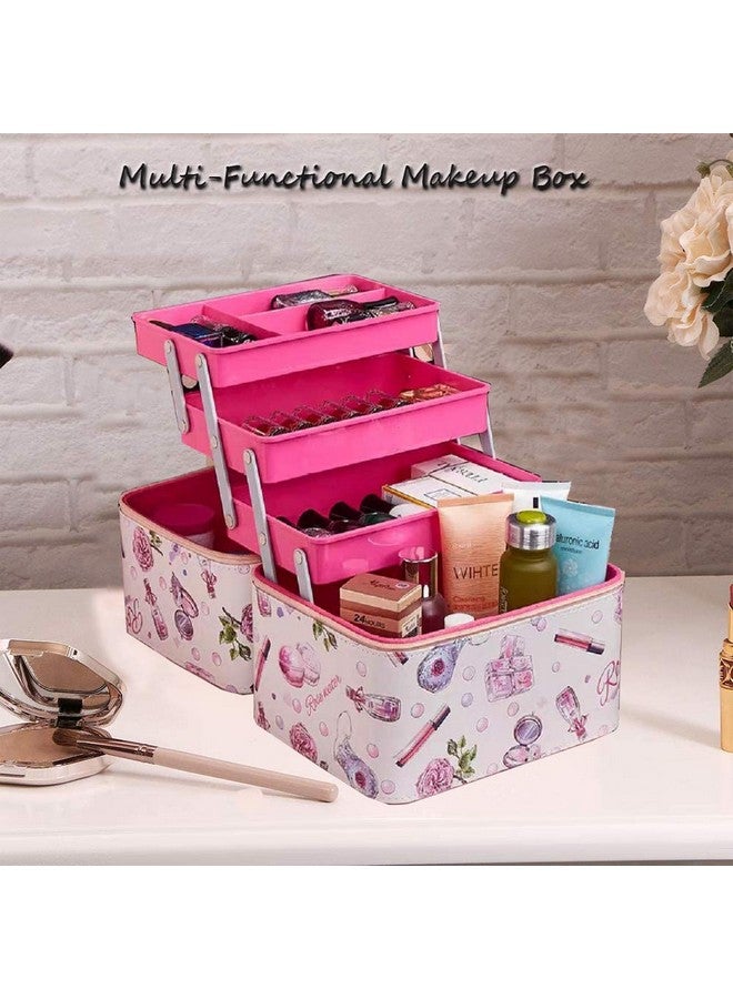SIBY Pu Leather Vanity Box For Bride | 3 Layer Professional Cosmetic Makeup Kit Storage Organizer | Travel Toiletry Makeup Box For Women | Vanity Case For Cosmetic Beauty Organizer, Pink - Image 5