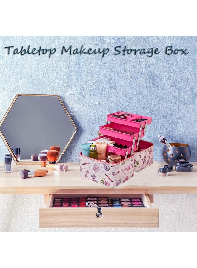 SIBY Pu Leather Vanity Box For Bride | 3 Layer Professional Cosmetic Makeup Kit Storage Organizer | Travel Toiletry Makeup Box For Women | Vanity Case For Cosmetic Beauty Organizer, Pink - Image 4