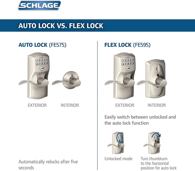 SCHLAGE FE575 PLY 619 Acc Plymouth Keypad Entry with Auto-Lock and Accent Levers, Satin Nickel - Image 2