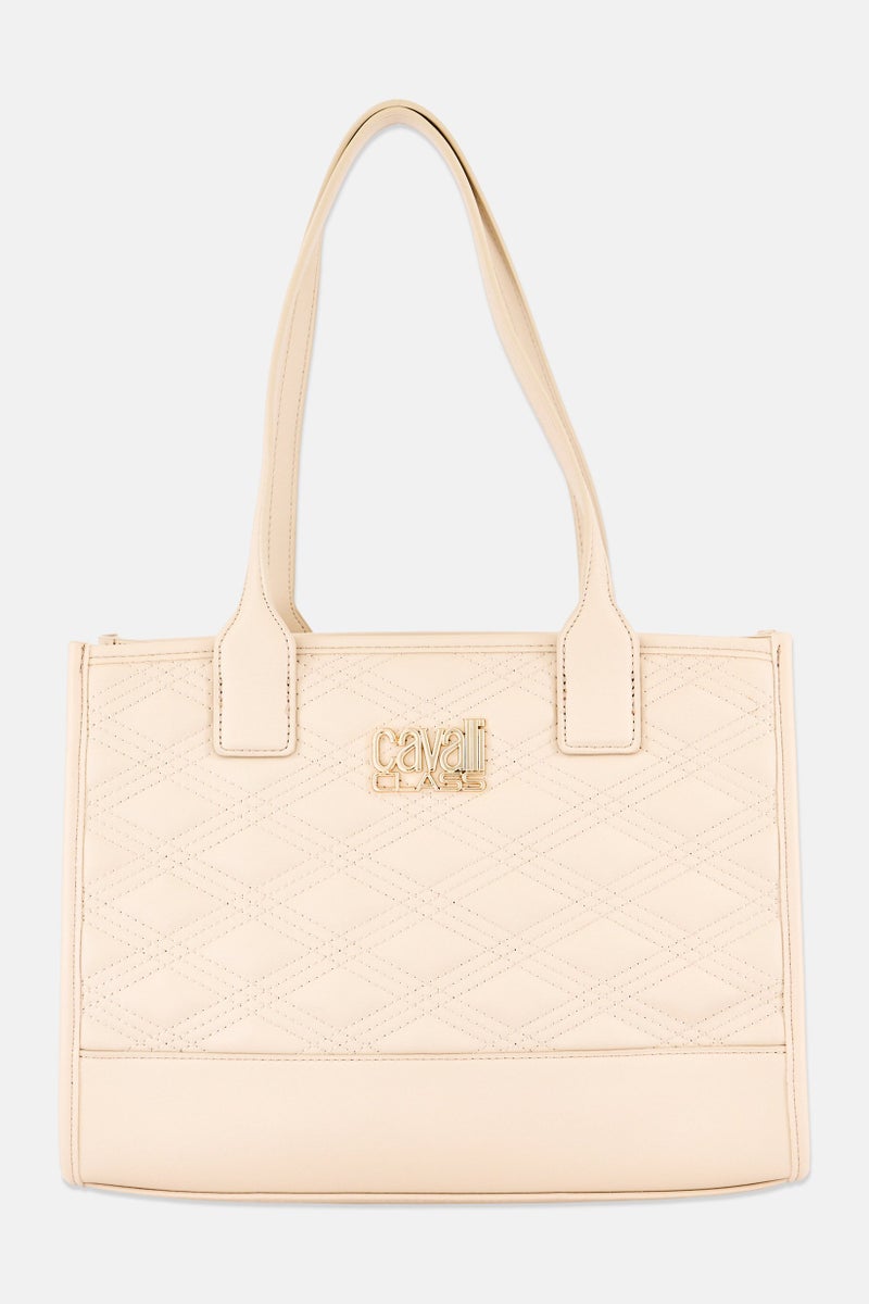 Cavalli Class Women Brand Logo Tote Bag, Beige - Image 1