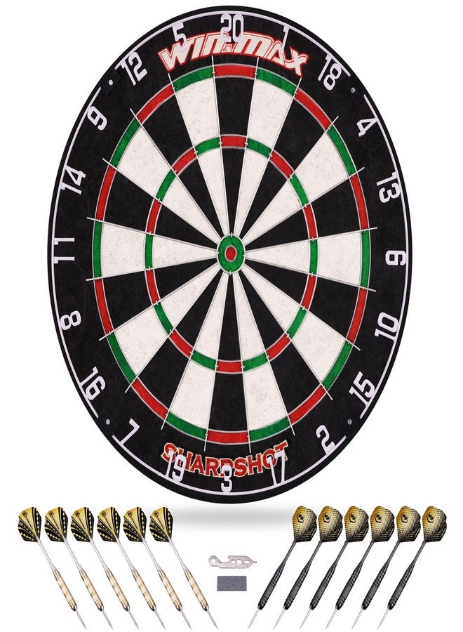 WIN.MAX Dart Board - Bristle Steel Tip Dartboard Dart Boards for Adults Bristle Steel Tip Dartboard Se for Adults Rotating Number Ring Staple-Free Bullseye with 12 Darts Metal Tip (New) - Image 1