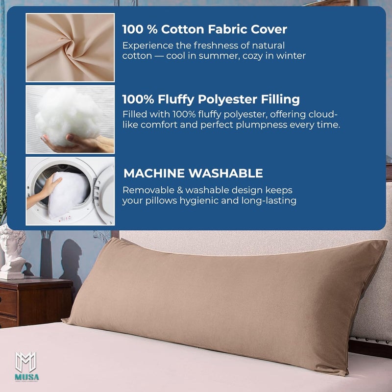 MUSA MUSA® Full Body Long Pillow with 300 Cotton TC - Breathable Polyester Filling, Pregnancy Pillow for Belly Support, Sleeping, Side Sleeper & Back Sleepers Maternity Pillow (Beige, 50 x 120cm) - Image 4
