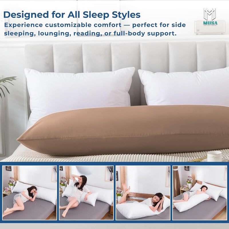 MUSA MUSA® Full Body Long Pillow with 300 Cotton TC - Breathable Polyester Filling, Pregnancy Pillow for Belly Support, Sleeping, Side Sleeper & Back Sleepers Maternity Pillow (Beige, 50 x 120cm) - Image 5