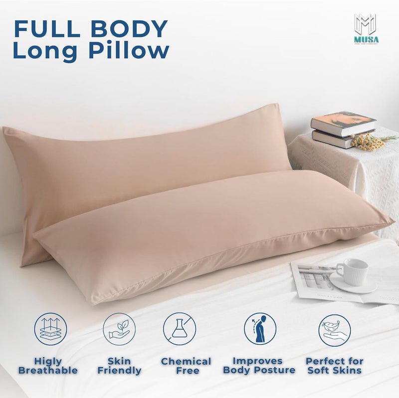 MUSA MUSA® Full Body Long Pillow with 300 Cotton TC - Breathable Polyester Filling, Pregnancy Pillow for Belly Support, Sleeping, Side Sleeper & Back Sleepers Maternity Pillow (Beige, 50 x 120cm) - Image 3