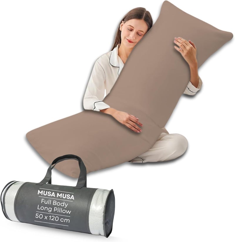 MUSA MUSA® Full Body Long Pillow with 300 Cotton TC - Breathable Polyester Filling, Pregnancy Pillow for Belly Support, Sleeping, Side Sleeper & Back Sleepers Maternity Pillow (Beige, 50 x 120cm) - Image 1