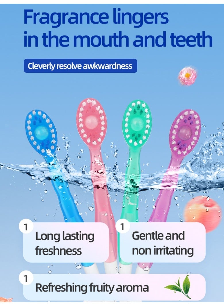 Mint 5 In 1 Mini Toothbrush u0026 Floss u0026 Tongue Scraper u0026 Toothpick Set, , Disposable Mini Toothbrushes  With Bursting Beads, No Toothpaste Required,Convenient And Easy to Carry, Cleans The Mouth and Freshens Breath 10pcs（Cherry Flavor） - Image 2