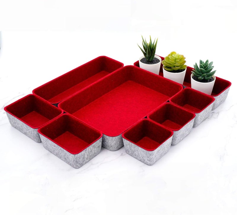 Welaxy Desk Drawer organizers tray Felt storage bins office Sleek Minimalist Lifestyle chic aesthetics room décor for dorm closet decluttering 8-piece (Burgundy) - Image 1