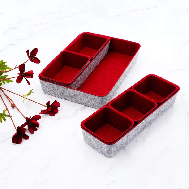 Welaxy Desk Drawer organizers tray Felt storage bins office Sleek Minimalist Lifestyle chic aesthetics room décor for dorm closet decluttering 8-piece (Burgundy) - Image 3