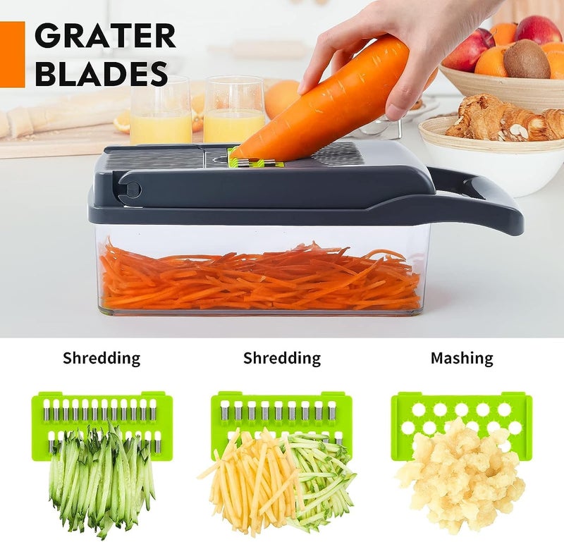 GIB cleaningtool قطاعة خضروات ماندولين تقطيع وتقطيع 12 في 1، قطاعة خضروات بشفرات قابلة للتبديل مع سلة تصفية ووعاء من GIB أداة التنظيف - Image 3