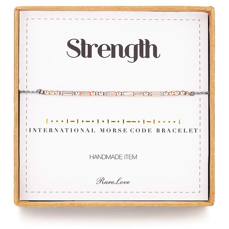 RareLove Strength Morse Code Bracelets Be Strong Inspirational Encouragement Friendship Gift For Women Tiny Beads Grey String Bracelet - Image 1