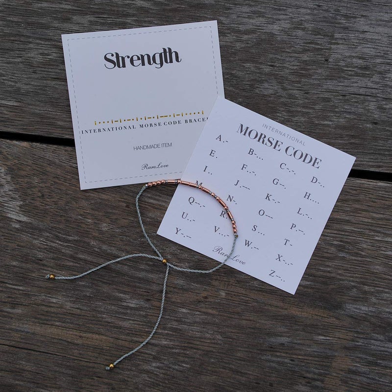 RareLove Strength Morse Code Bracelets Be Strong Inspirational Encouragement Friendship Gift For Women Tiny Beads Grey String Bracelet - Image 4