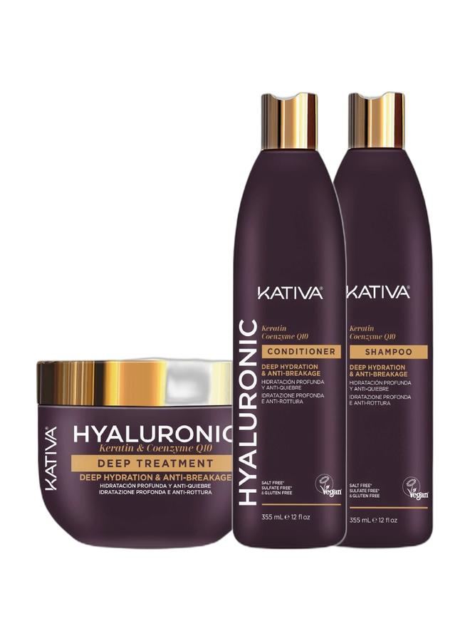 Kativa Hyaluronic Conditioner 355 ml & Kativa Hyaluronic Shampoo 355 ml & Kativa Hyaluronic Treatment 300 ml Bundle - Image 1