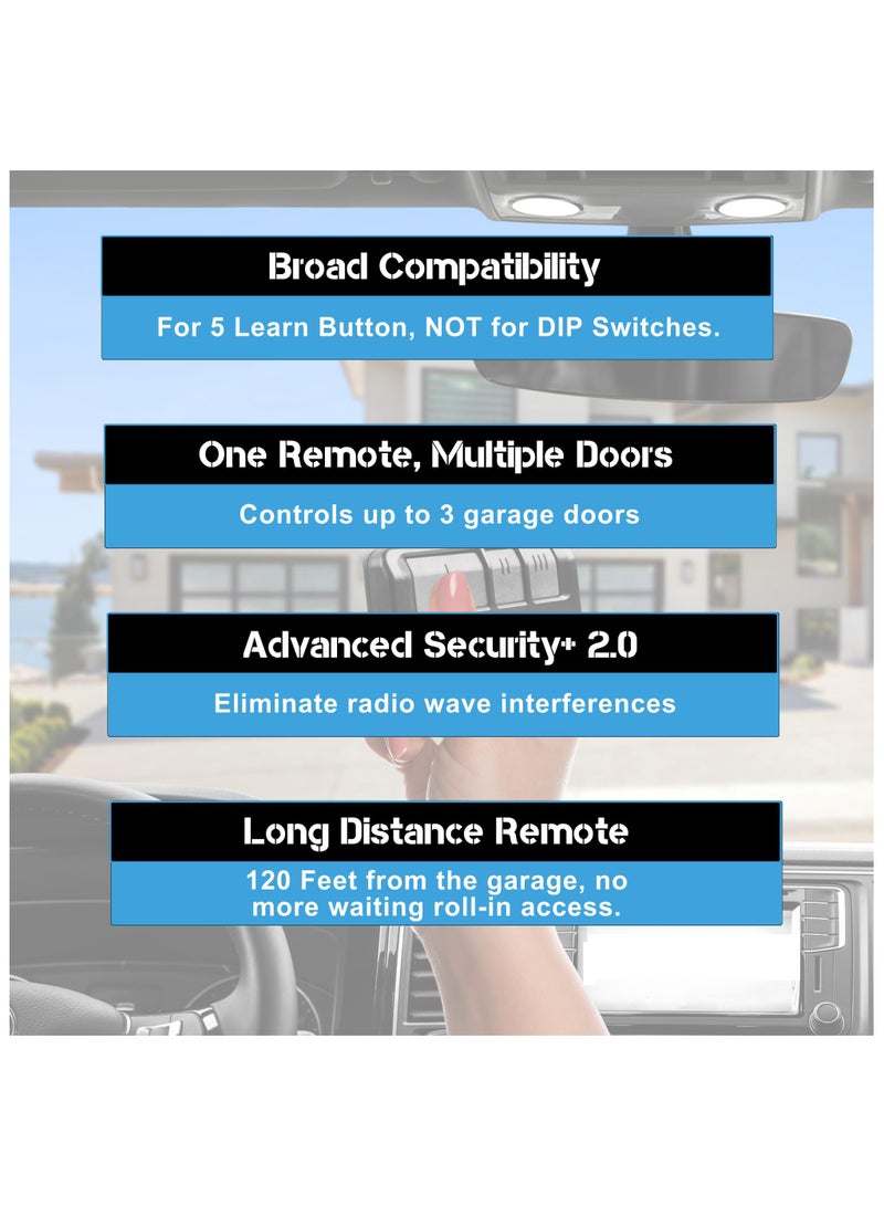 Cobest Garage Door Opener, 2 Pack for Chamberlain Liftmaster Craftsman Remote 893LM Learn, Suitable for 5 Color Learn Buttons, Garage Door Opener Remote, Replacement Garage Door Remote Opener Universal - Image 5