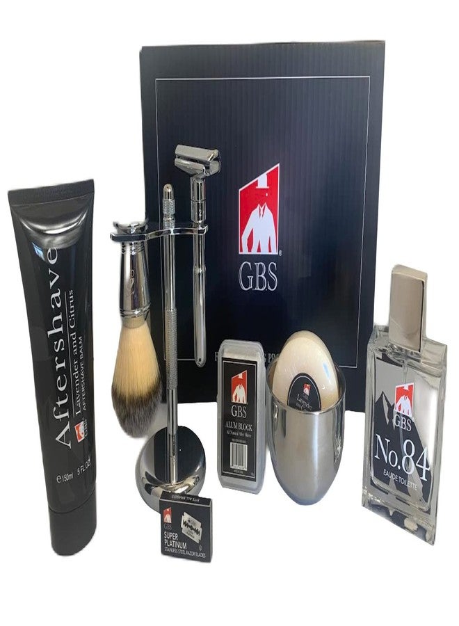 G.B.S Shaving Set, Adjustable Razor Lavender Aftershave Cologne Convenient Badger Brush Stand Bowl, Soap Alum Block and Lavender Durable - Image 1