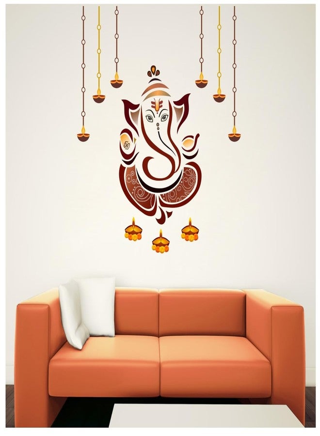VCREATE DECOR ملصق حائط وشعار غانيش الروحي مع مصباح ديا من Vcreate Decor، المقاس: 58 سم × 53 سم - Image 1