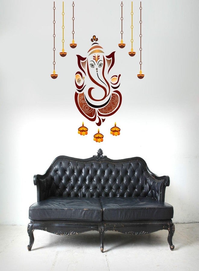 VCREATE DECOR ملصق حائط وشعار غانيش الروحي مع مصباح ديا من Vcreate Decor، المقاس: 58 سم × 53 سم - Image 2