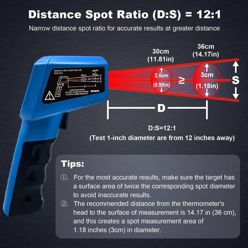 AHOSOUTLY Infrared Thermometer Temperature Gun - 58 ℉~1022 ℉ (- 50 ℃~550 ℃) Non-Contact Digital Laser Infrared Ir Thermometer for Cooking, Barbecue, Food, Repair (Blue) - Image 5