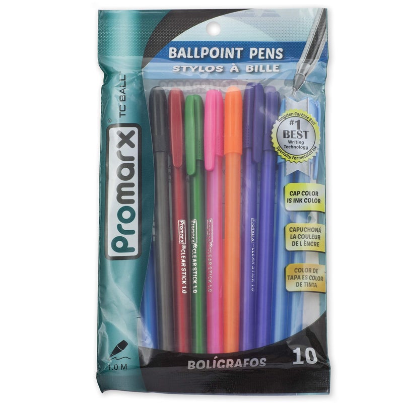 Promarx Fashion Stick Ballpoint Pens, 1.0 mm, Assorted Colored Ink, 10-Count - Image 1