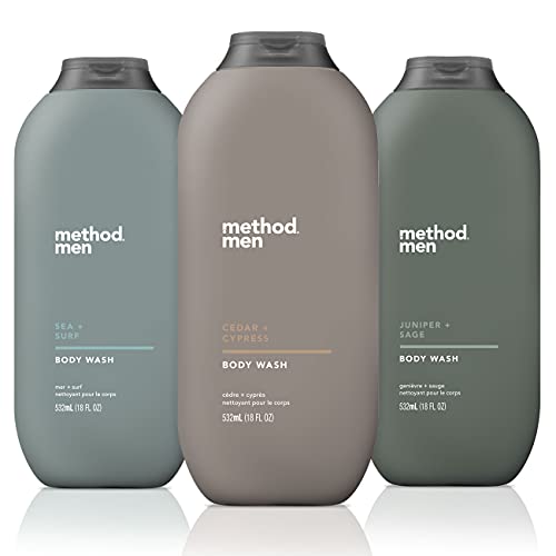 Method غسول الجسم للرجال 3 عبوات 18 أونصة لكل منها - رائحة البحر، الأمواج، الأرز، السرو، العرعر، المريمية - Image 1
