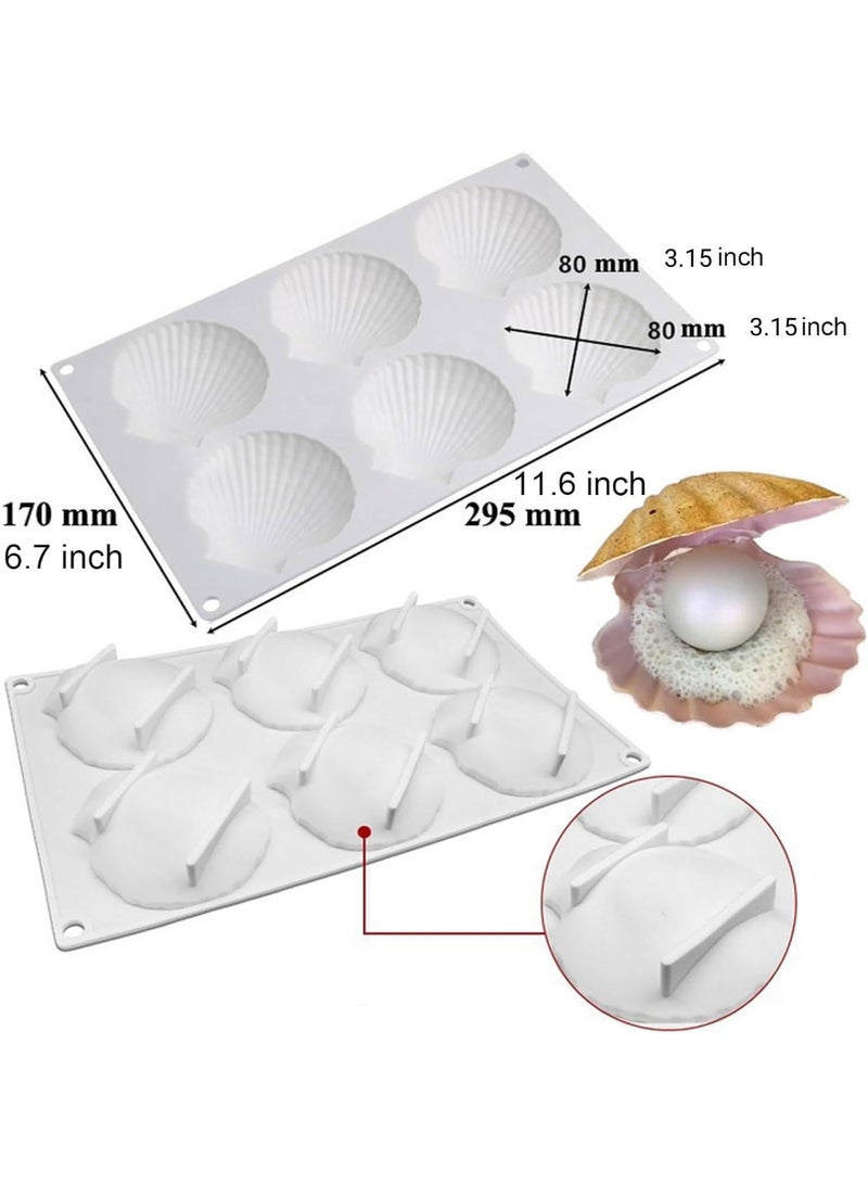 6 Cavity Shell Shaped Silicone Molds, Seashell Baking Molds, Marine Theme Chocolate Cake Fondant Molds, 3D Ocean Resin Crafting Projects, for Candy Cookies Sugar Cupcake Decor - Image 2