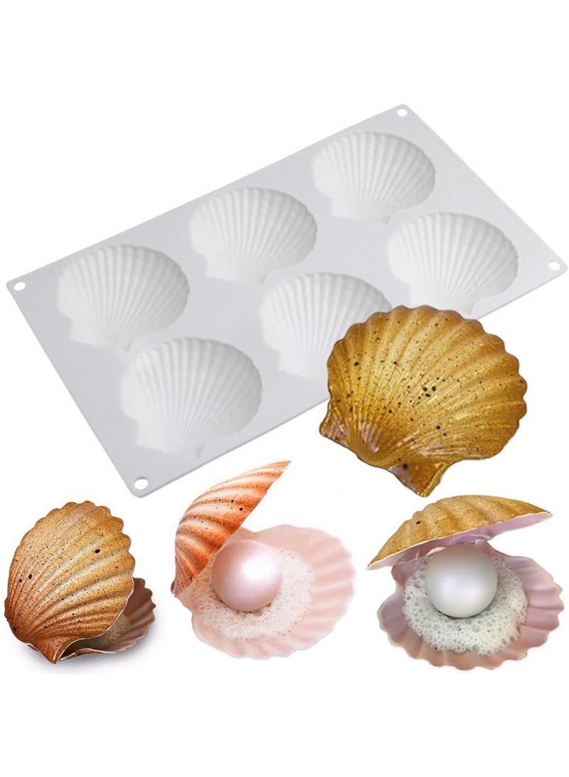 6 Cavity Shell Shaped Silicone Molds, Seashell Baking Molds, Marine Theme Chocolate Cake Fondant Molds, 3D Ocean Resin Crafting Projects, for Candy Cookies Sugar Cupcake Decor - Image 1