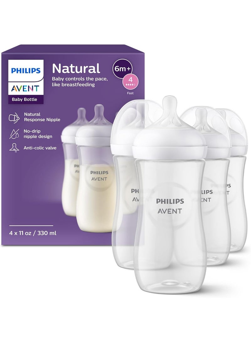 Philips AVENT Natural Baby Bottle with Natural Response, Clear, 11oz, 4pk,