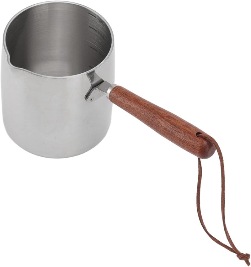 YDuupxe Milk Warmer Pot, Even Heating Stainless Steel Butter Warmer Pot Induction Bottom 2 Spouts with Wooden Handle for Milk, Cheese and Leftovers - Image 2