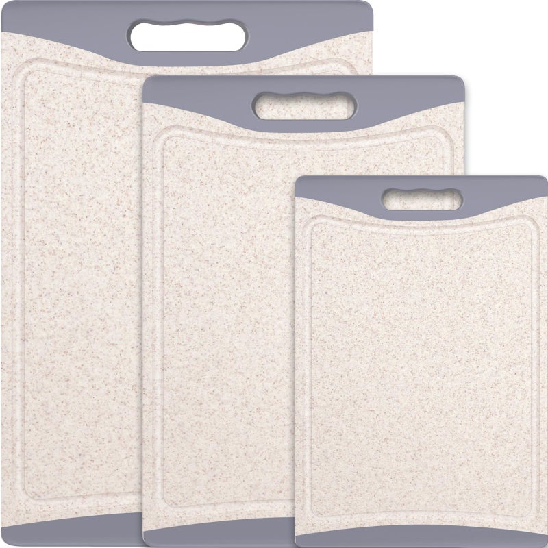 Extra Large Cutting Boards Plastic Cutting Boards for Kitchen Set of 3 Cutting Board Set Dishwasher Chopping Board with Juice Grooves EasyGrip Handles Beige Empune